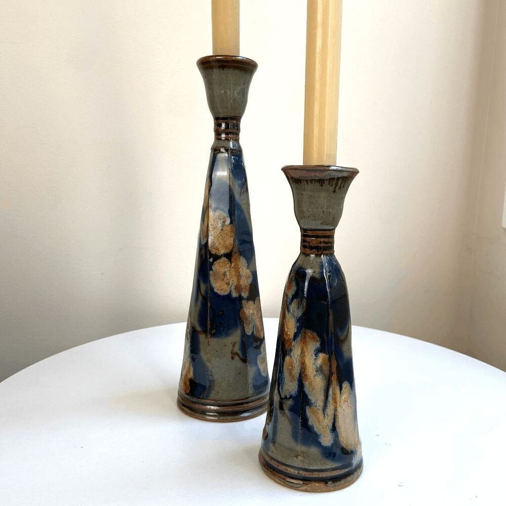 VTG Humphrey Studio Stoneware Pottery Candle Holders Set Cottagecore Handmade